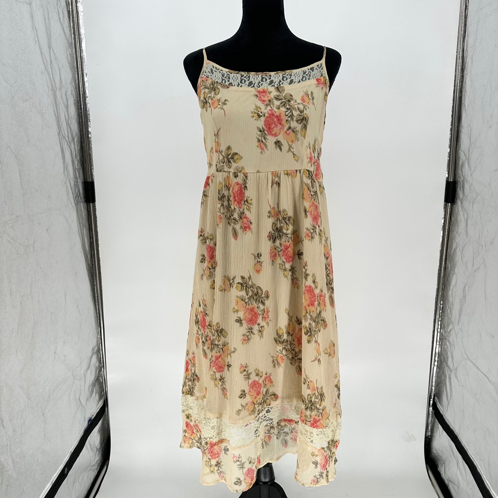 Band of Gypsies Lace Floral Cottage Cream Midi Dress A Line Feminine Large